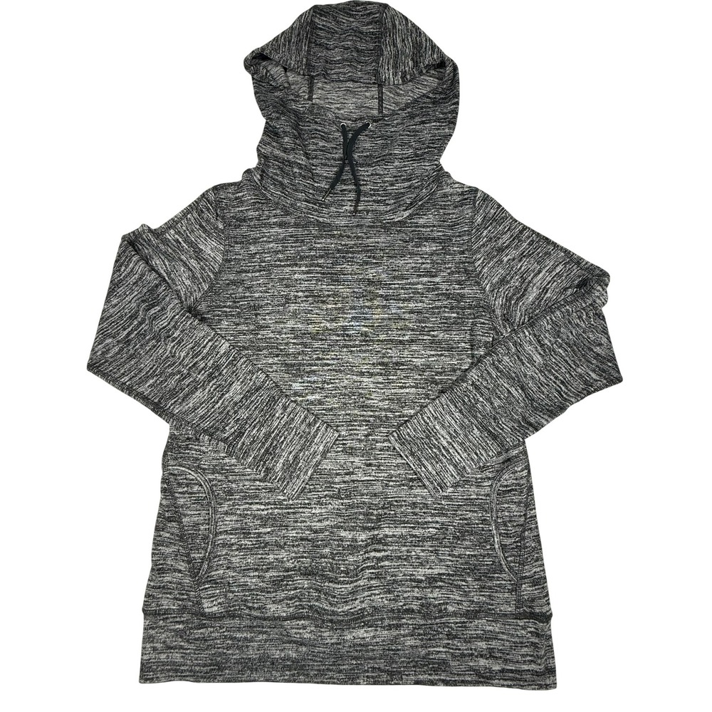 L L Bean Women's M REG Gray Marled‎ Knit Long Sleeve Cowl Neck Hoodie Pockets